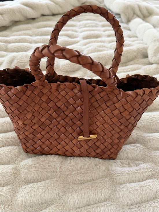Little Liffner Handbags - Braided Leather Tote Bag in Brown with Gold Accent